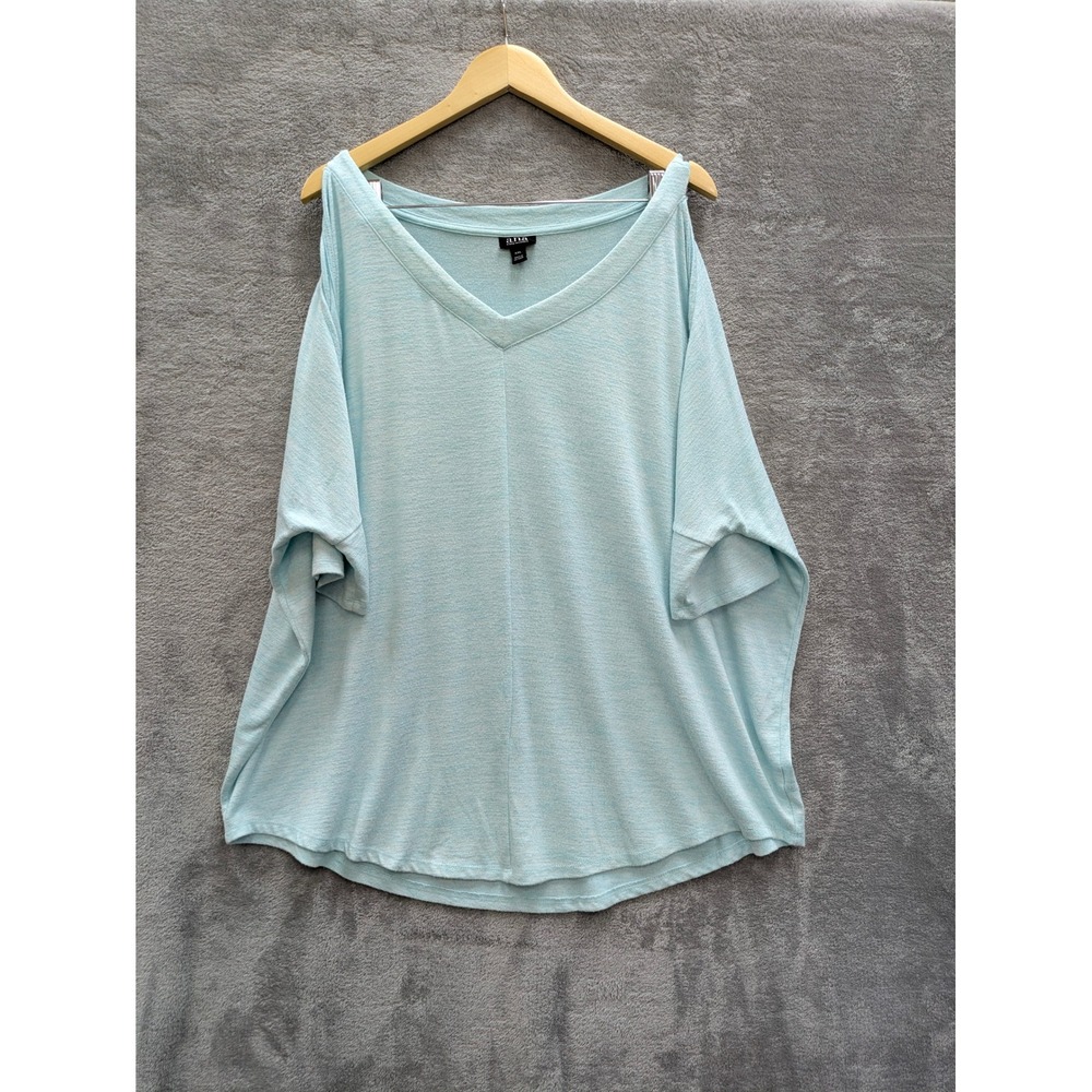 Boho Cold Shoulder Top Womens XXL Light Blue Heathered V-Neck Tee